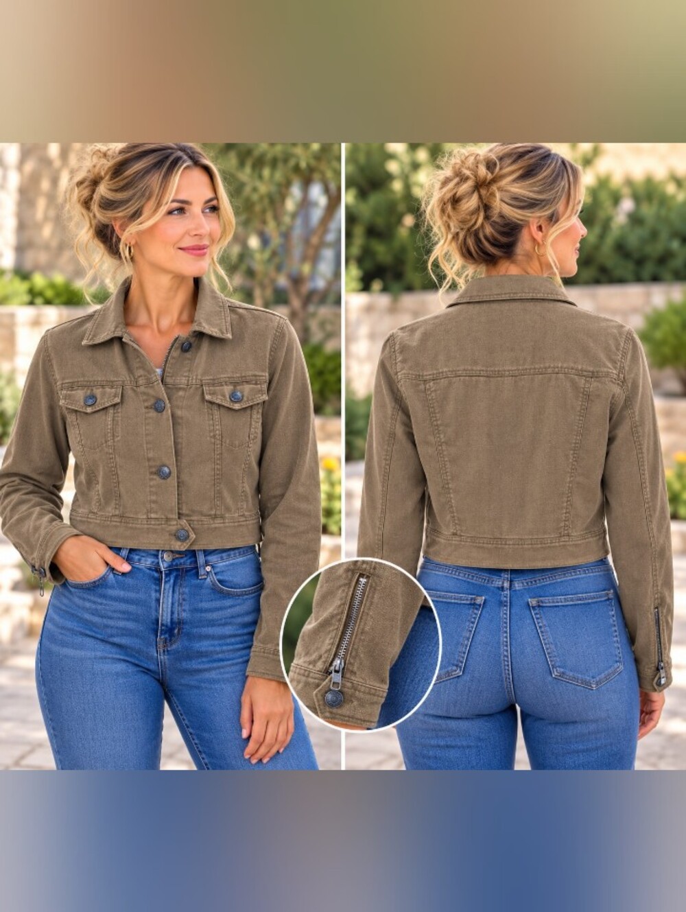 For the Republic Women’s Linen Cotton Cropped Utility Jacket Taupe Size 10